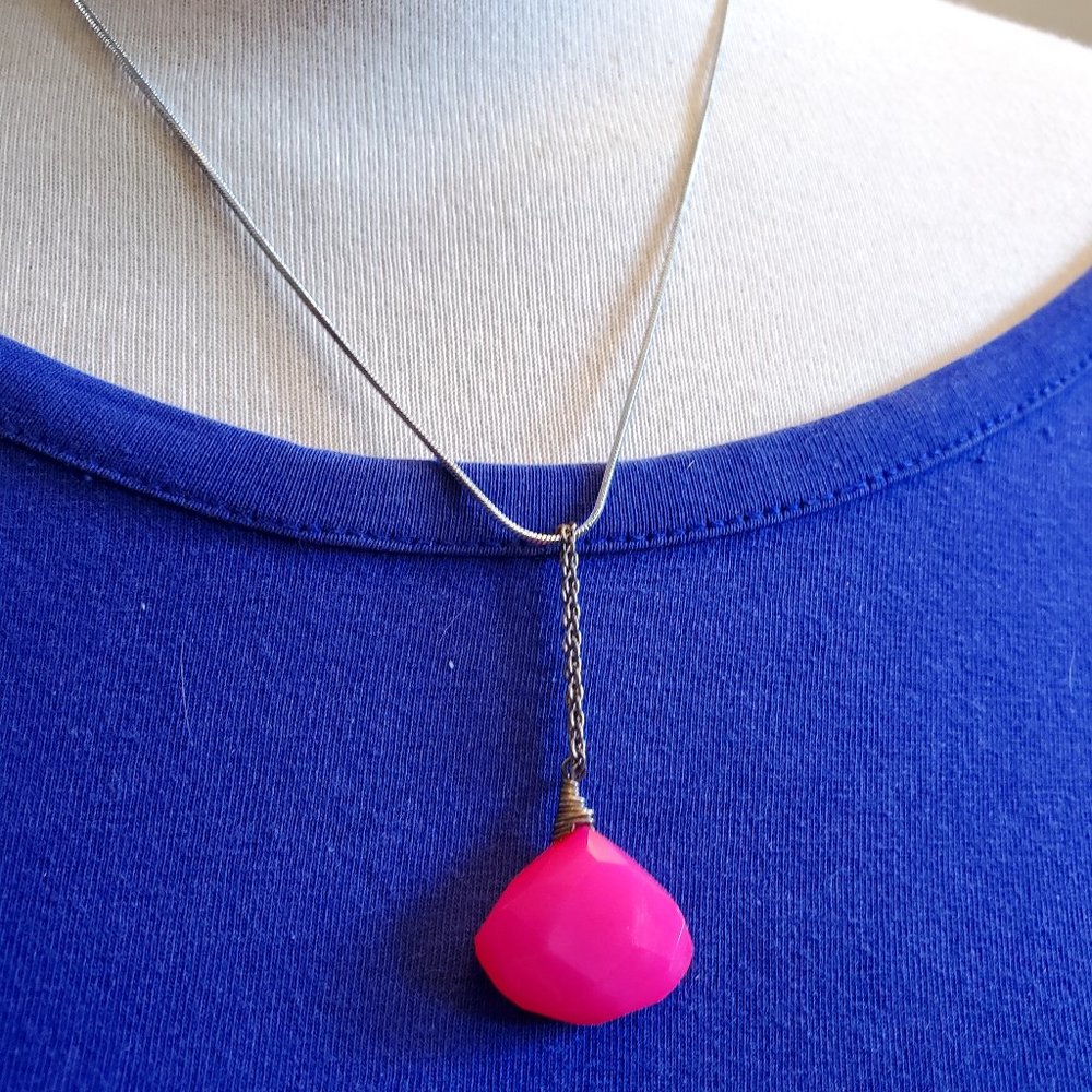 925 Silver 16" Snake Chain Pink Glass Pendant Necklace Tony Alexander Jewelry